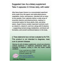 Load image into Gallery viewer, Alka Sana Super Greens 180 Capsules - Suggested Use
